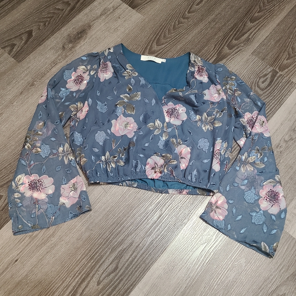 Astr The Label Blue Floral Long Sleeve Blouse Size S